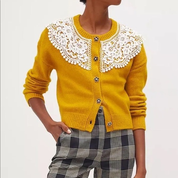 New Maeve by Anthropologie collar cardigan sweater with flower buttons - Picture 5 of 11